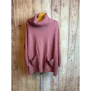 Loft Oversized Turtle Neck with Pockets 3/4 Sleeve Sweater Size S